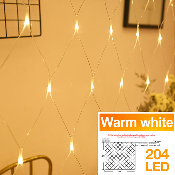 3 * 2M LED Lichternetz Lichterkette mit 204 LEDs Weihnachten mit Steuerbox Netz-ineinander greifen