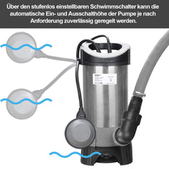 Vingo 1100W Tauchpumpe Schmutzwasser Automatik und Dauerbetrieb Gartenpumpe