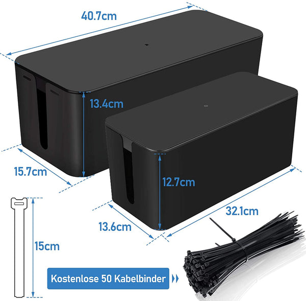 Kabelmanagement-Box 2 Stücke, Kabel Organizer schwarz, Aufbewahrungsbox zum Verstecken von Steckdosenleisten