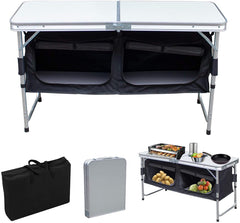 Hengda Campingküche mit Aluminiumgestell, Spritzschutz und Tragetasche