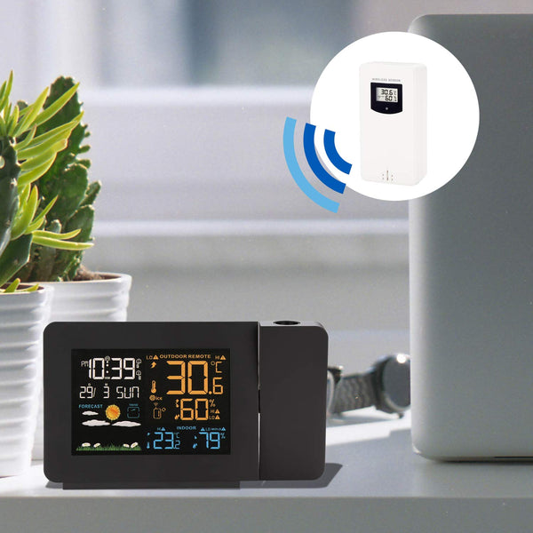 Wolketon Projektionswecker Wetterstation mit Dual-Alarm, Feuchte, Mondphasen, Multifunktion Digitaler Wecker