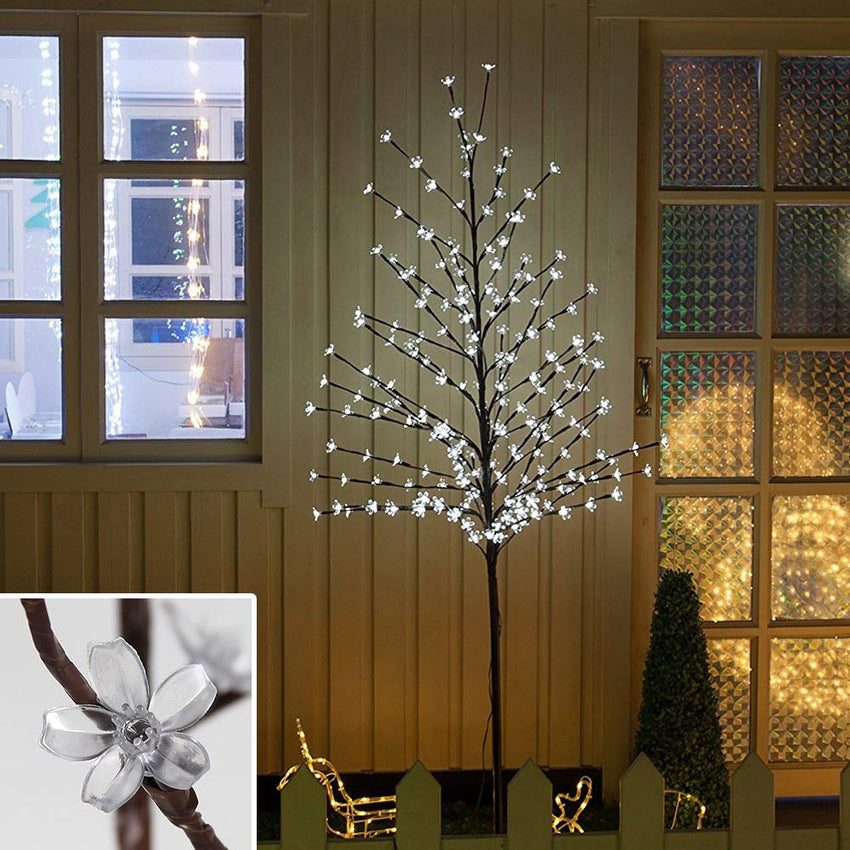 LED Kirschblütenbaum 180cm | Weiß | 160 LED Weihnachtsdekoration Lichterbaum IP44 für Innen und Außen