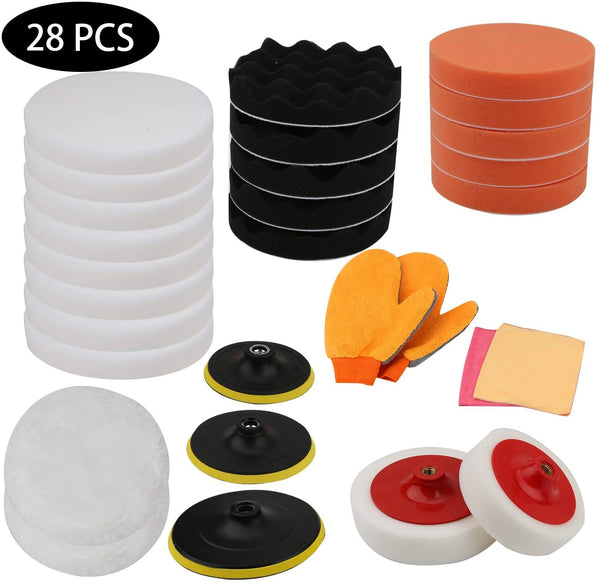 Hengda 28 Stück Auto Polierschwamm, Polierpad Set 6 Inch Polierteller aus Schwamm und Wolle Polieraufsatz Bohrmaschineb Polierset