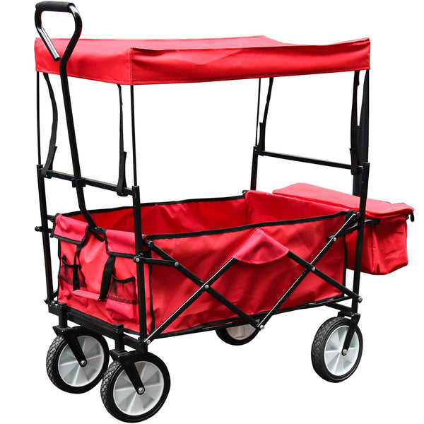 Faltbarer Bollerwagen mit Dach Transportkarre Belastbar bis 80kg, 360 °