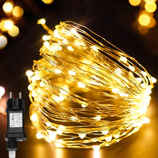 Hengda 10M Wasserdicht Kupferdraht Lichterkette Warmweiß 100 LEDs mit 8 Modi