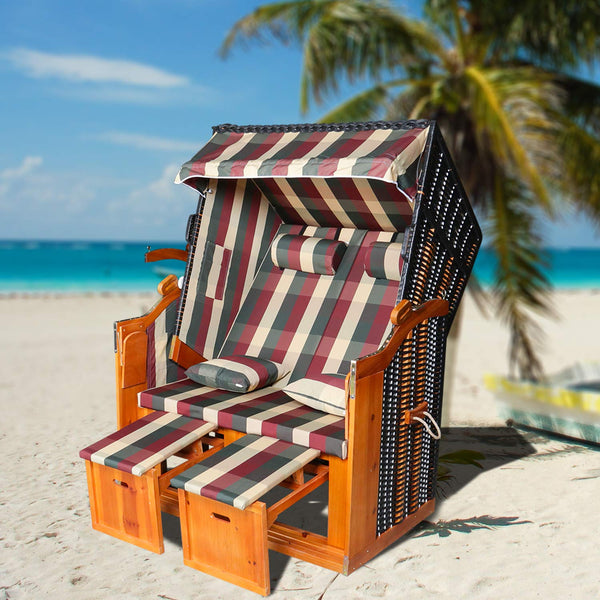 Sonnenliegen Strandkörbe Rote blaue und weiße Quadrate XXL Strandstuhl UV-beständiges