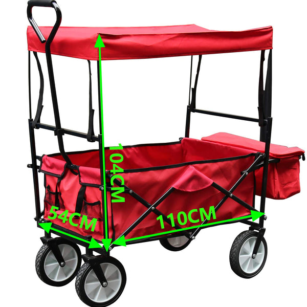 Faltbarer Bollerwagen mit Dach Transportkarre Belastbar bis 80kg, 360 °