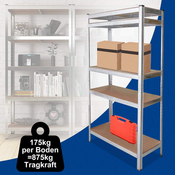 Wolketon Regal Lagerregal 180 * 90 * 40cm bis 875 kg Traglast Verzinkt schwerlastregal mit 5 soliden Böden MDF