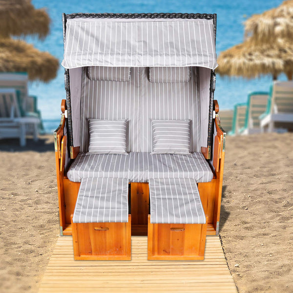 Sonnenliegen Strandkörbe Grau Weißer Streifen XXL UV-beständiges