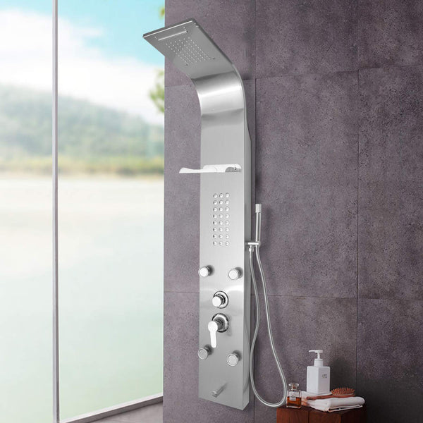 HENGDA Lackiert Duschpaneel mit Edelstahlablage und Antikalkvorrichtung Wandhalterung