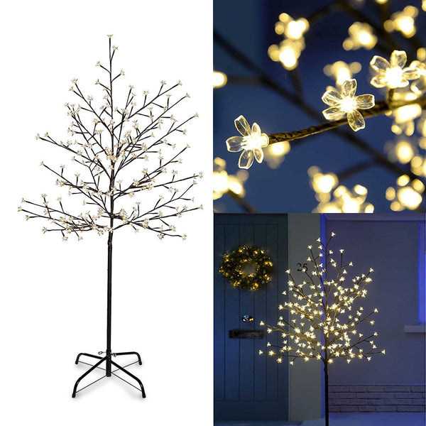 Wolketon LED Kirschblütenbaum 150cm | Warmweiß | 120 LED Weihnachtsdekoration Lichterbaum IP44 für Innen und Außen