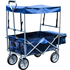 Faltbarer Bollerwagen mit Dach Transportkarre Belastbar bis 80kg, 360 ° Blau