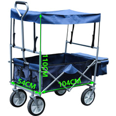 Faltbarer Bollerwagen mit Dach Transportkarre Belastbar bis 80kg, 360 ° Blau