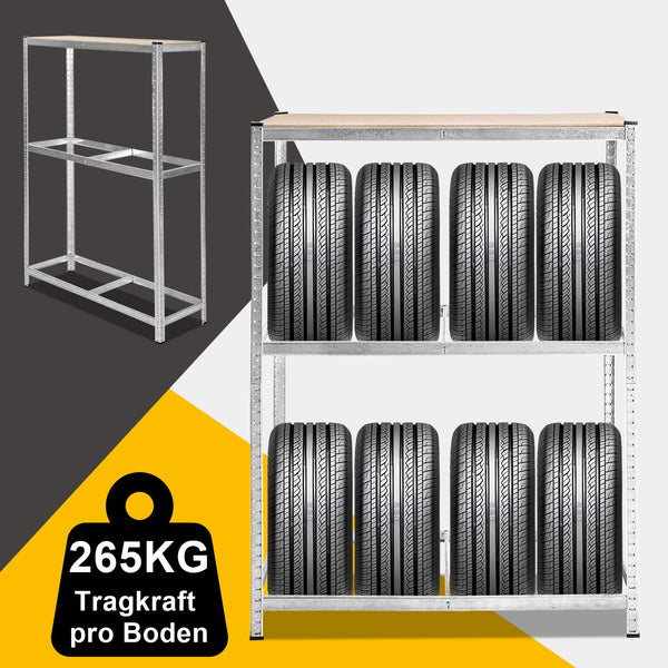 Wolketon Reifenregal für 8 Reifen, 180x120x40cm Höhenverstellbar, obere Ablage MDF, Stabiles Werkstattregal mit Verzinktem Stahl Wand