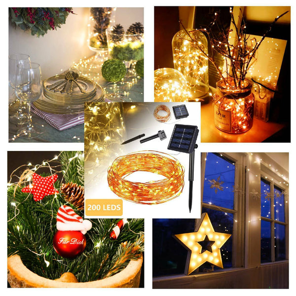 200 LEDs Solar Lichterkette Verbiegbar Energiesparend Akku Solarpanel Warmweiß