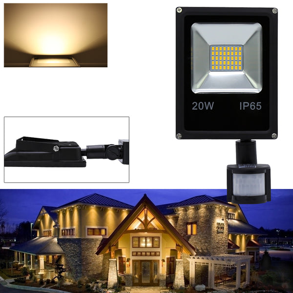 Hengda® LED Fluter mit Bewegungsmelder 20W Warmweiß außen Strahler Baustrahler Baulicht Außenbeleuchtung für Garten Auffahrt Garage Garagenhof 