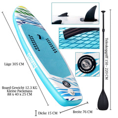 Hengda 305CM SUP Aufblasbares Stand up Paddle Board Set Ideal für Einsteiger