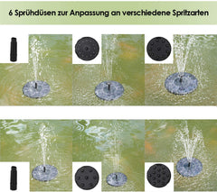 Solar Springbrunnen, Solar Teichpumpe Garten Wasserpumpe mit 1.5W Monokristalline Solar Panel
