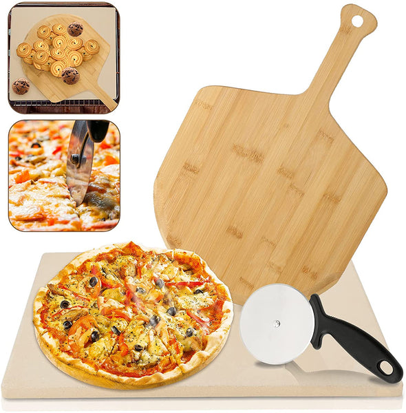 Pizzastein Pizzaschaufel Pizzaschneider, für Backofen Gitterrost & Weber Grill, Backstein 30 x 38 x 1,5 cm, beige