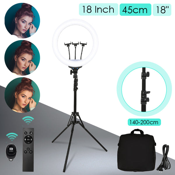 Hengda 18" LED Ringlicht Make-up 200cm Stativ Light 45cm Ringleuchte Dimmbar 18 Zoll