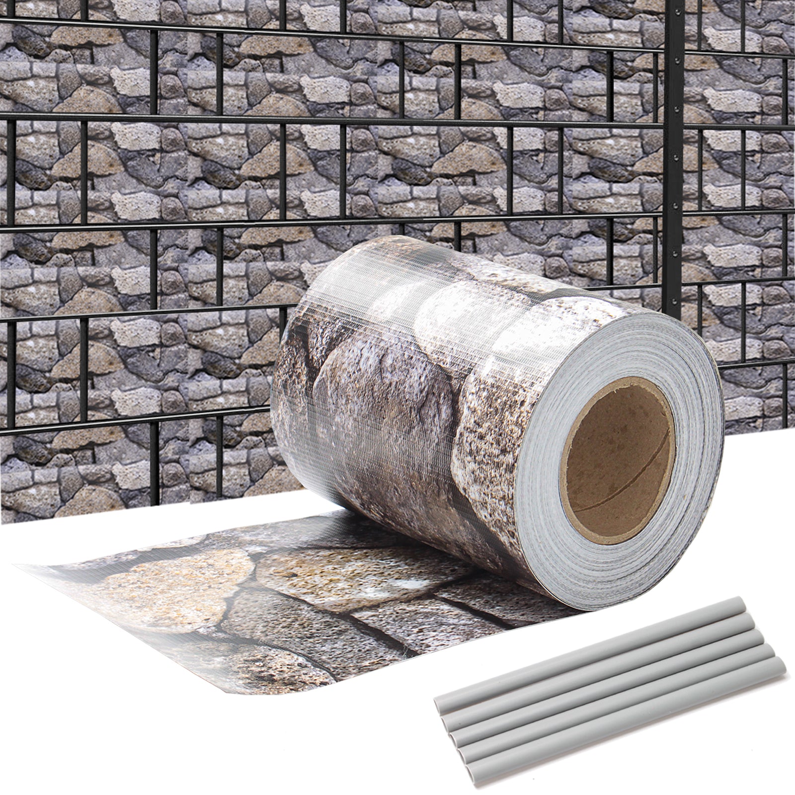 DEMA PVC Sichtschutzstreifen Marmorkies-Optik – 70m X 19cm, Witterungsbeständig, Inkl. Befestigungsklipps