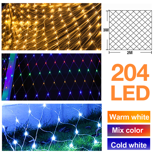 3 * 2M LED Lichternetz Lichterkette mit 204 LEDs Weihnachten mit Steuerbox Netz-ineinander greifen