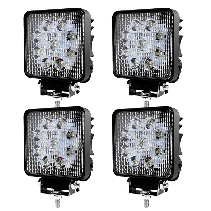 4X 27W LED Scheinwerfer Quadrat Arbeitsscheinwerfer Arbeitslicht mit 9 LEDs Reflektor Rückfahrscheinwerfer