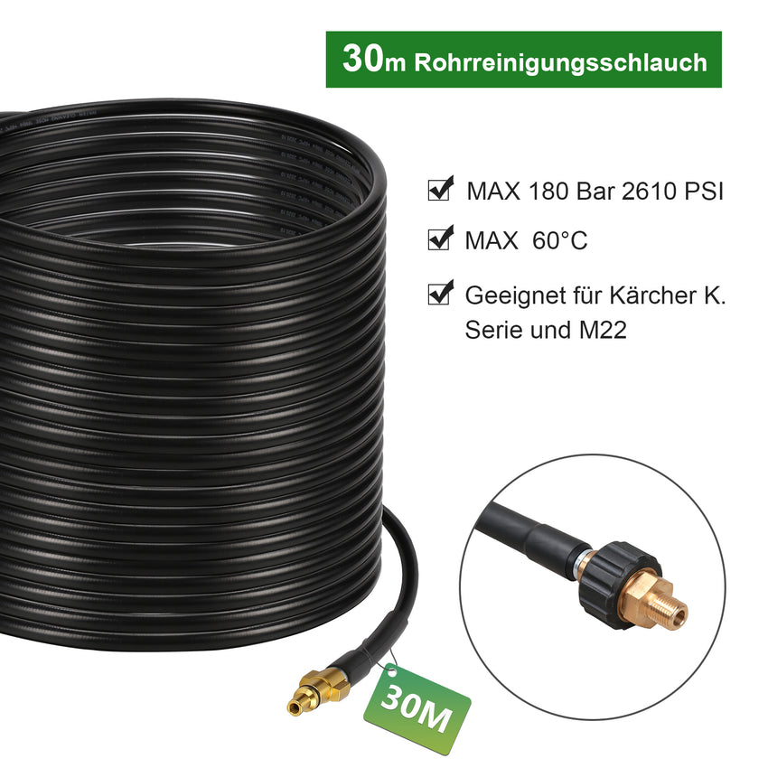 Hengda Rohrreinigungsschlauch Kärcher Set 10-30M M22 Abfluss Profi Rohrreiniger