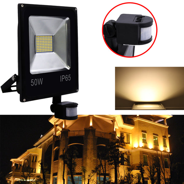 Hengda® LED Fluter mit Bewegungsmelder 50W Warmweiß außen Strahler Baustrahler Baulicht Außenbeleuchtung für Garten Auffahrt Garage Garagenhof 