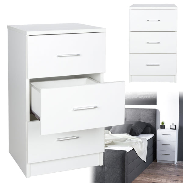 Wolketon Weiß Nachttisch mit 3 Schubladen Sideboard Nachtschrank 38x35x66cm