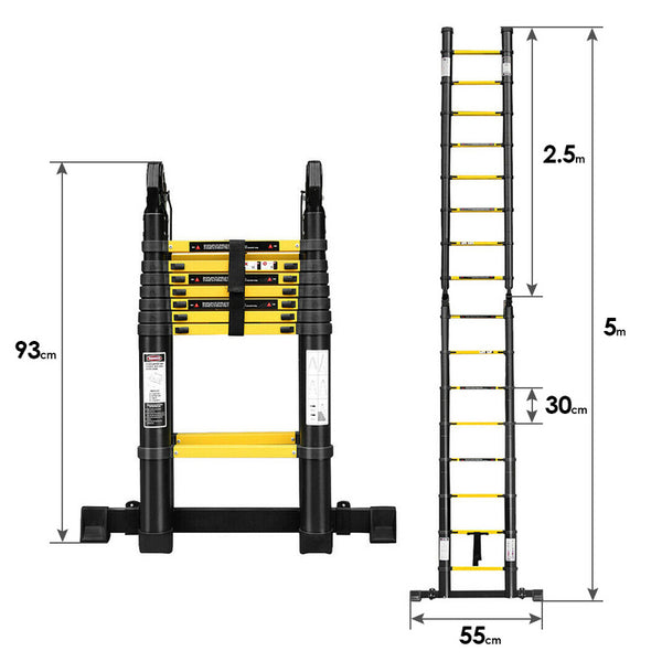 Hengda Teleskopleiter Ausziehleiter Multifunktion Klappleiter Alu Stabil bis 150kg 2.6M - 5M