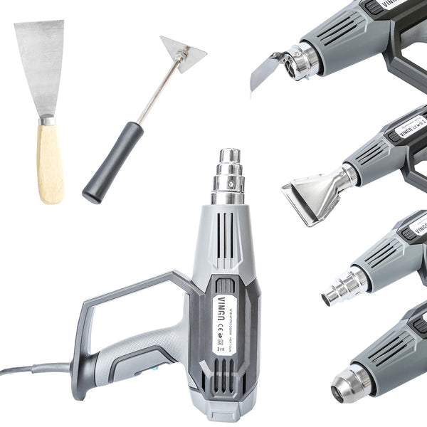 Vingo 2kW Heißluftgebläse 2 Stufen Fön Profi 4 Düse Heißluftpistole Pistole Fön Set