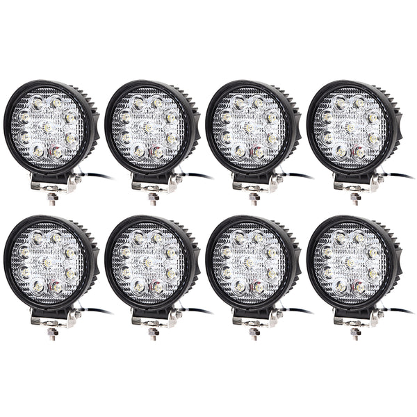 8X 27W LED Scheinwerfer Runde Arbeitsscheinwerfer Arbeitslicht mit 9 LEDs Reflektor Rückfahrscheinwerfer