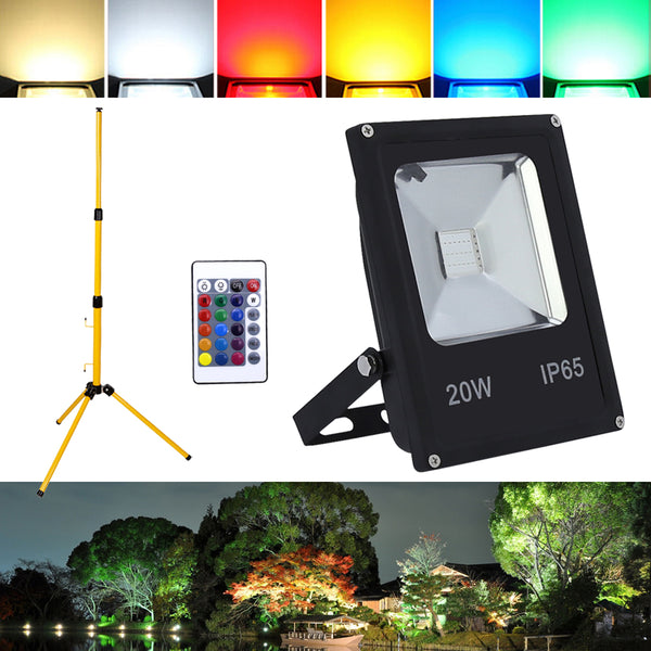 Hengda® 20W RGB LED Fluter Außen Strahler Flutlicht LED Baustrahler IP65 Garten Fassadenstrahler + Teleskop Stativ