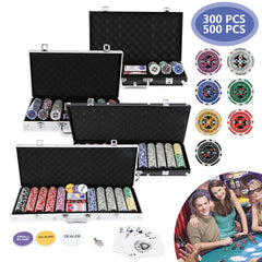 Hengda Pokerkoffer 300/500 Chips Laser Pokerchips Poker mit 5 Würfel Silber/Schwarz Pokerkoffer
