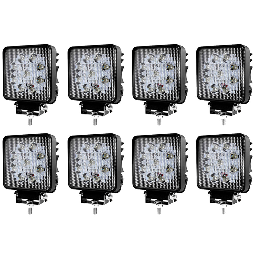 8X 27W LED Scheinwerfer Quadrat Arbeitsscheinwerfer Arbeitslicht mit 9 LEDs Reflektor Rückfahrscheinwerfer