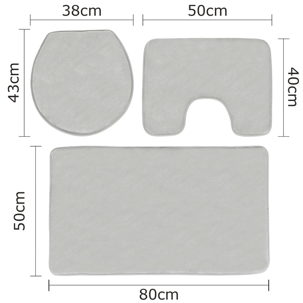 Hengda Teppich Badeteppich Badematte Duschvorleger Badteppich Duschmatte Grau 3tlg Set