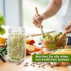 Hengda Sprossenglas Keimglas 2er Set 950ML Sprossenglas mit Deckel & Sieb Sprossen Keimgerät für Alfalfa Kresse Brokkoli