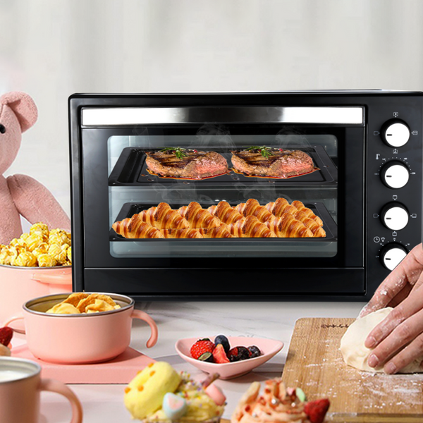 Hengda Schwarz Backen 48L Pizza-Ofen elektrischer Grill mit Grillrost Anti-Rost 2000W Umluft Pizzaofen mit Timer