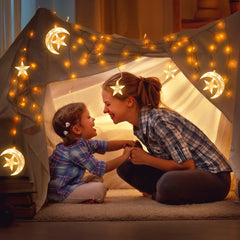 Hengda Stern Mond Vorhang Licht, LED Lichterketten, Warmweiß LED String Licht mit 8 Modi Dimmbar, 138 LEDs Lichterkettenvorhang, IP44 Wasserfest, für Weihnachten, Party, Hochzeit, Garten