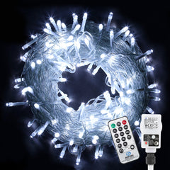 Hengda LED Lichterkette Aussen, 60m 600LEDs mit ferngesteuertem Timer, 8 Leuchtmode, IP44,Außenlichterkette Deko Beleuchtung Weihnachtsbeleuchtung für Weihnachten Halloween Hochzeit, Kaltes Weiß