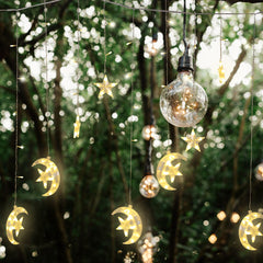 Hengda Stern Mond Vorhang Licht, LED Lichterketten, Warmweiß LED String Licht mit 8 Modi Dimmbar, 138 LEDs Lichterkettenvorhang, IP44 Wasserfest, für Weihnachten, Party, Hochzeit, Garten