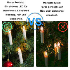 Hengda LED Weihnachtskerzen Kabellos mit Fernbedienung Warmweiß RGB LED Lichterkette für Weihnachtsbaum Weihnachtsdeko