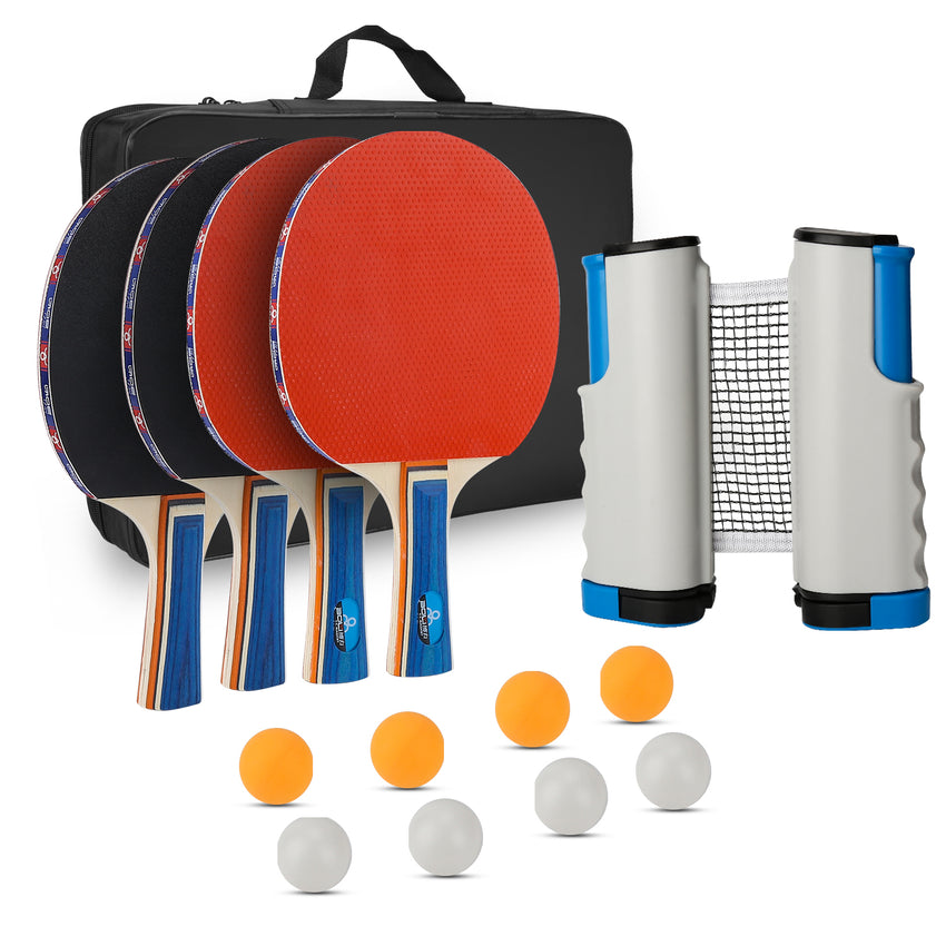 Hengda Tragbar Tischtennis Set mit 4 Tischtennisschläger + 8 Tischtennisbälle + 1 Tasche + 1 Tischtennisnetz ausziehba