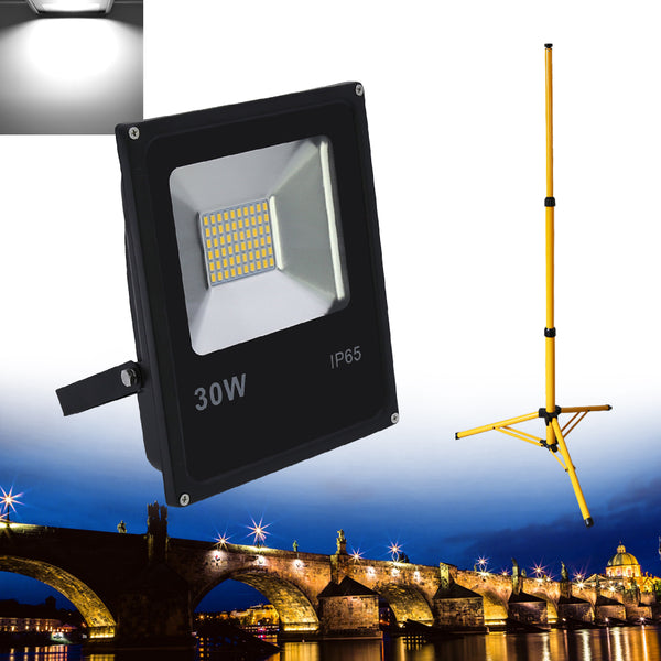 Hengda® LED Strahler 30W Kaltweiß Fluter  Floodlight Flutlicht  Außenbeleuchtung Wasserdicht IP65 Außenstrahler AC85 - 265V  Außenstrahler Außenleuchte Wandstrahler  mit Stativ