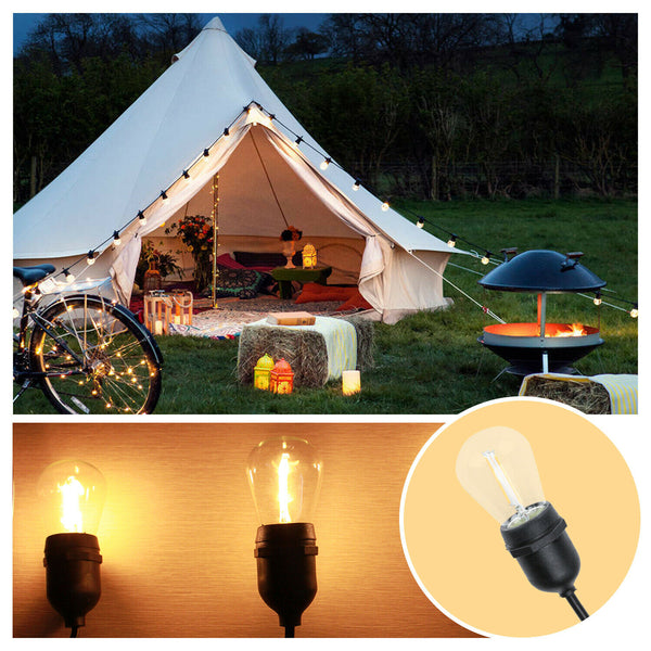 48ft LED Lichterkette Glühbirnen Wasserdicht Warmweiß Birnen Weihnachten Party