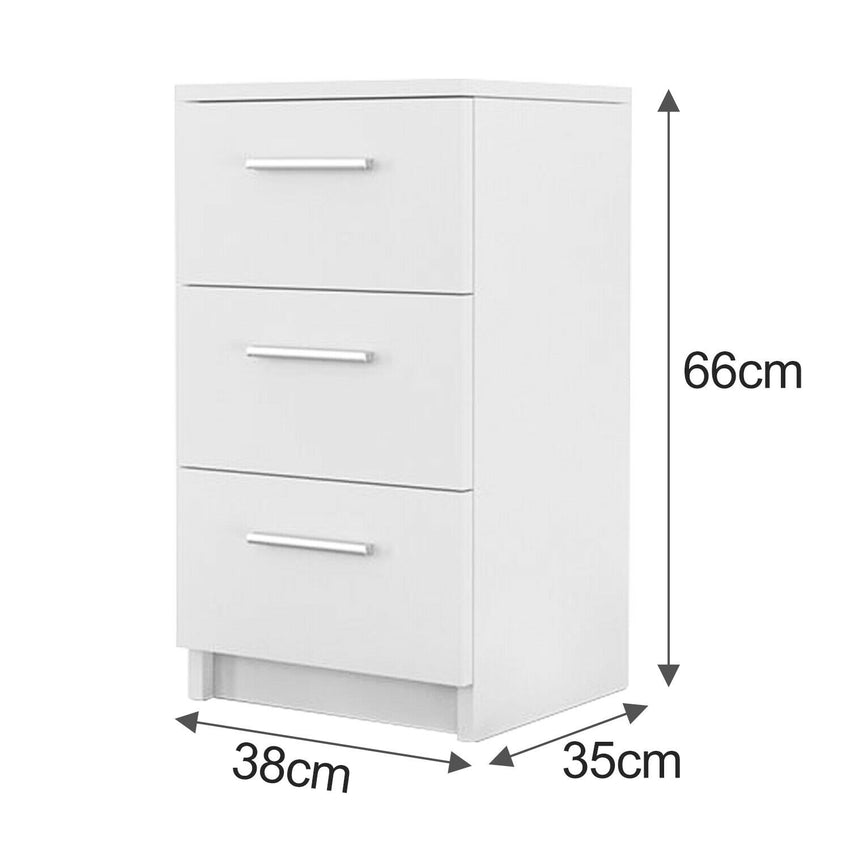Wolketon Weiß Nachttisch mit 3 Schubladen Sideboard Nachtschrank 38x35x66cm