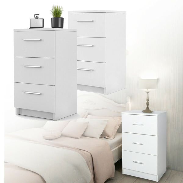 Wolketon Weiß Nachttisch mit 3 Schubladen Sideboard Nachtschrank 38x35x66cm