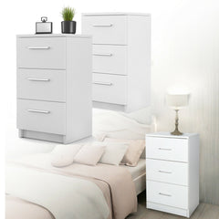 Wolketon Weiß Nachttisch mit 3 Schubladen Sideboard Nachtschrank 38x35x66cm